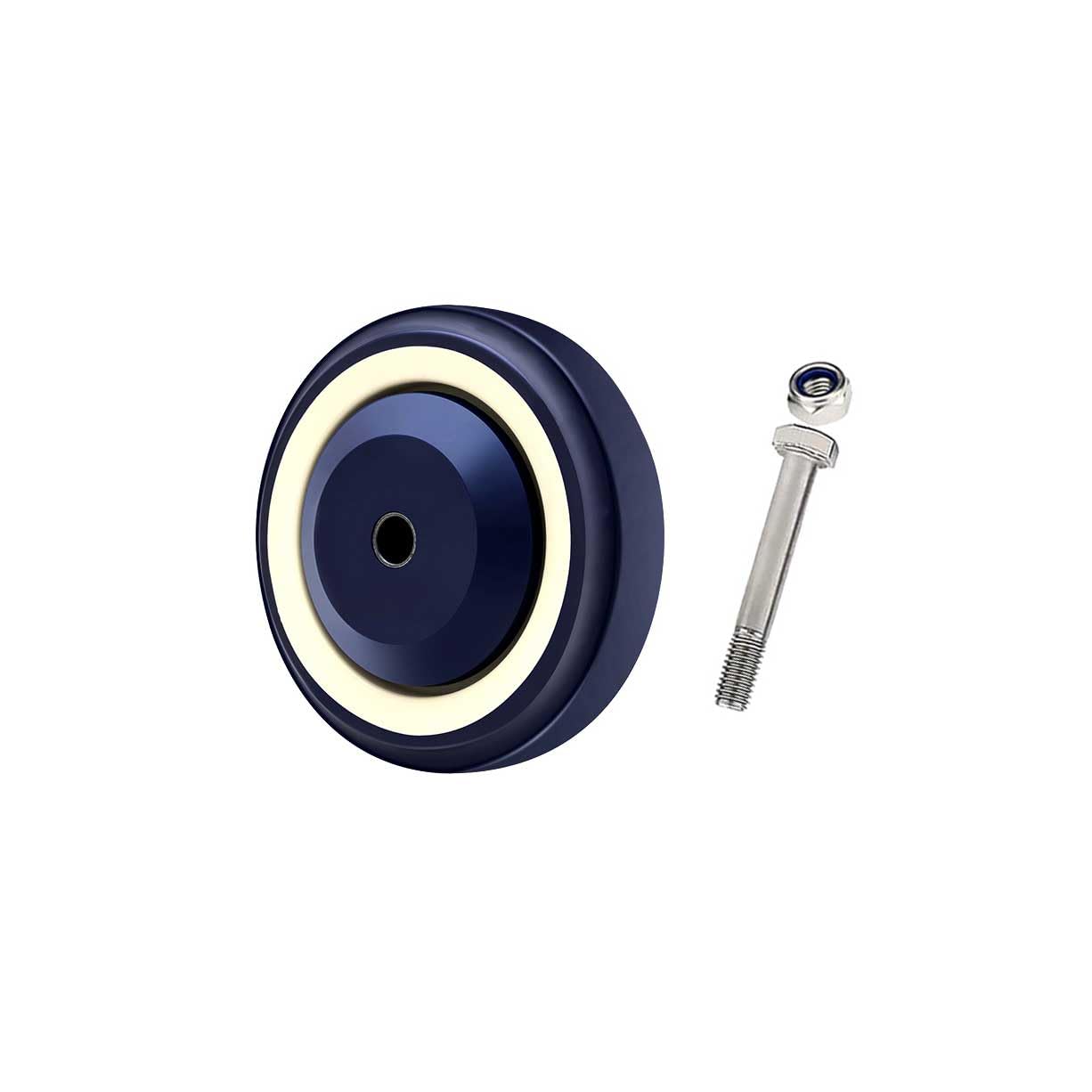 4" Polyurethane Wheel for Cart Blue , Double Ball Bearing, Load Capacity 300 lbs Per Wheel