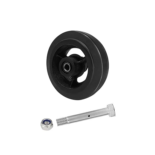 2" Width Black Rubber Tread on Cast Iron Wheel, Roller Bearing-1/2" Bore