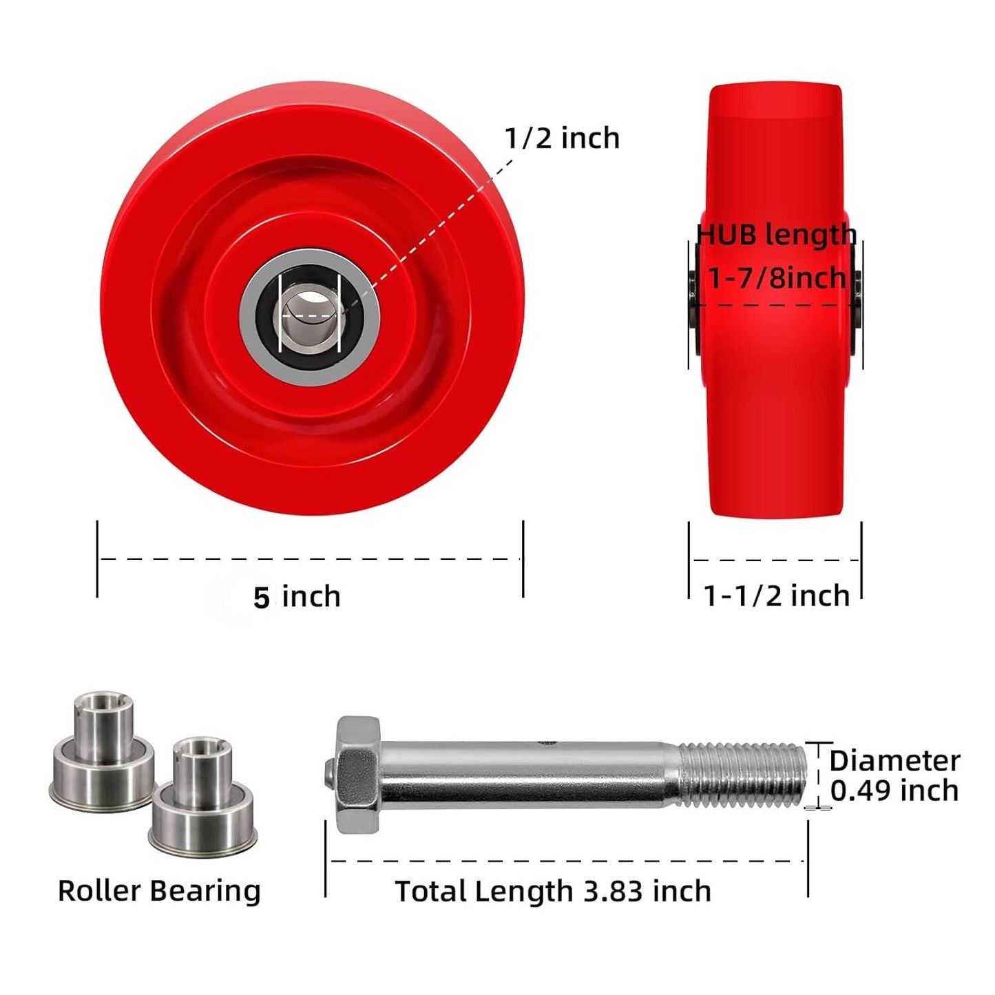 2" Wide Solid Polyurethane Wheels Rust Resistant