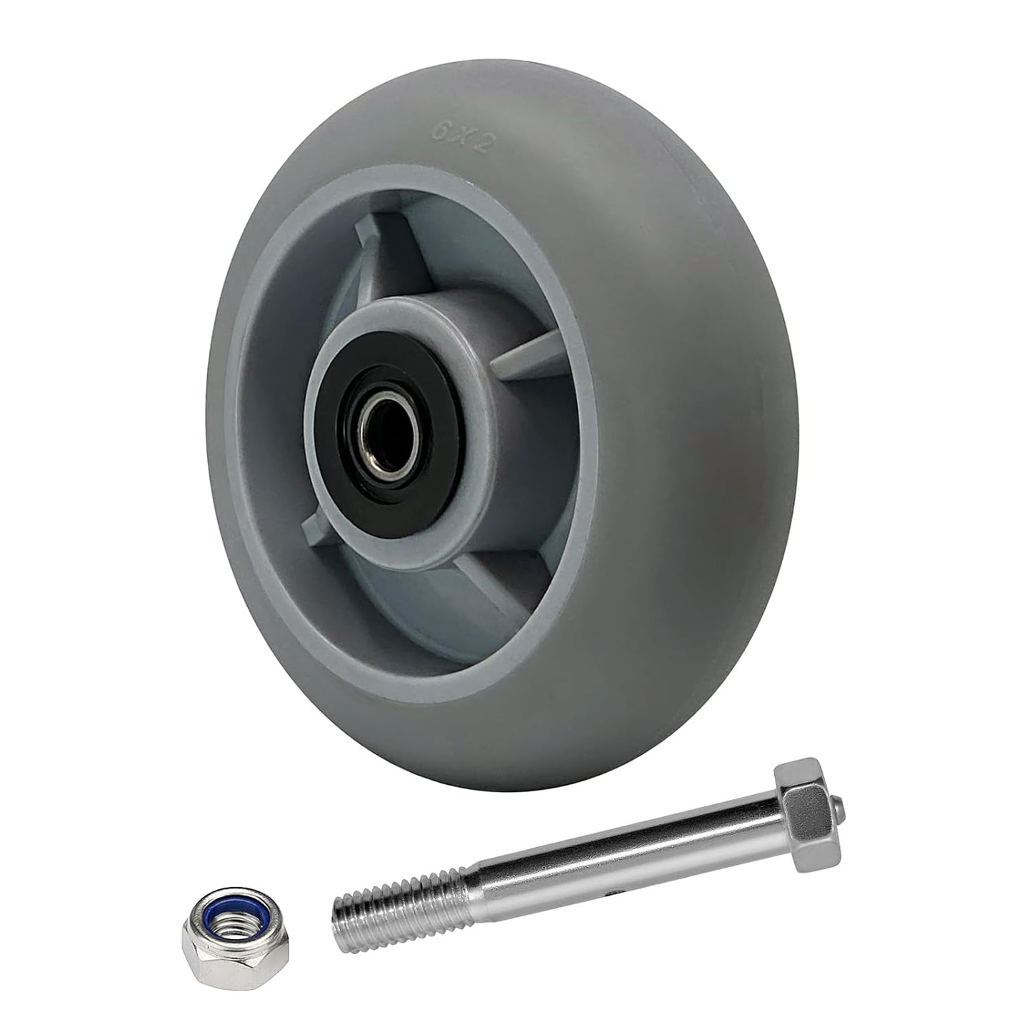 Thermoplastic Rubber Wheel (Crowned Tread), Roller Bearing-1/2" Bore, 8"x 2" Industrial Wheel 700 lbs Capacity Per Wheel