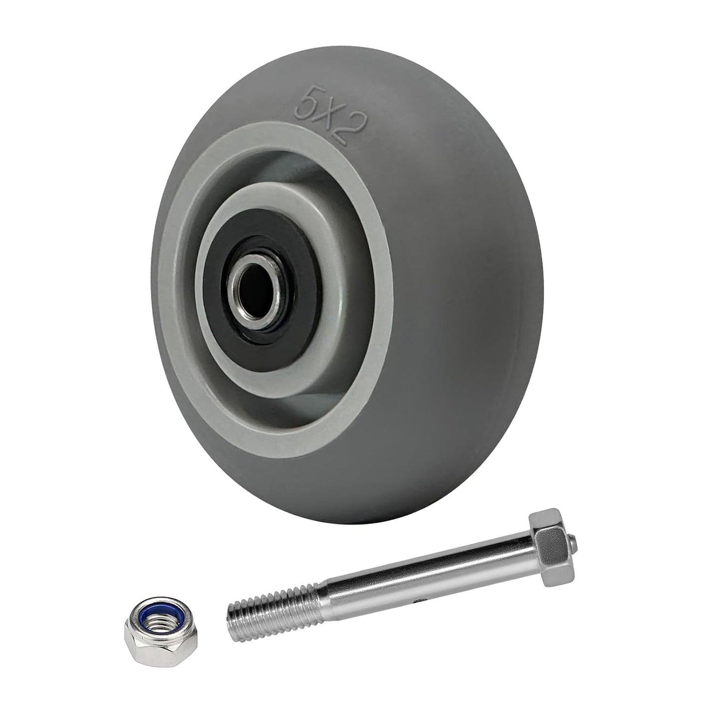 Thermoplastic Rubber Wheel (Crowned Tread), Roller Bearing-1/2" Bore, 8"x 2" Industrial Wheel 700 lbs Capacity Per Wheel