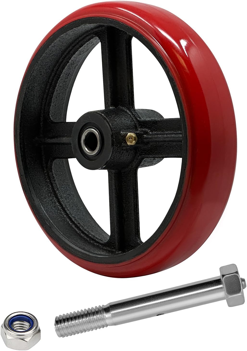 Polyurethane tread(Crowned) on cast iron wheels -1/2" Bore -Roller Bearing - 800 lbs Capacity Heavy Duty Caster Wheel