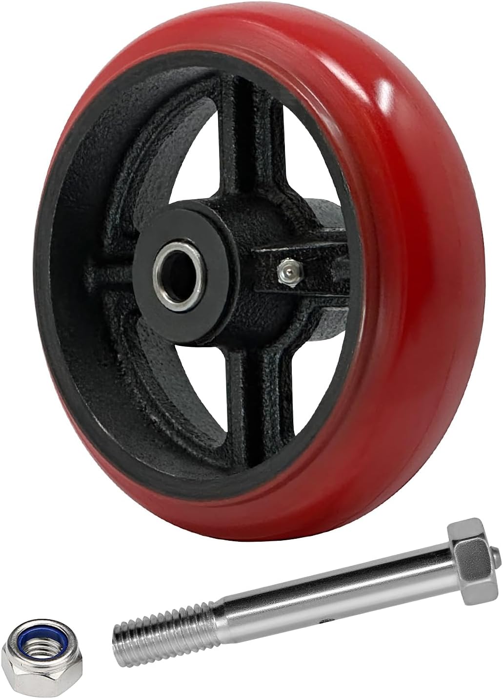 Polyurethane tread(Crowned) on cast iron wheels -1/2" Bore -Roller Bearing - 800 lbs Capacity Heavy Duty Caster Wheel