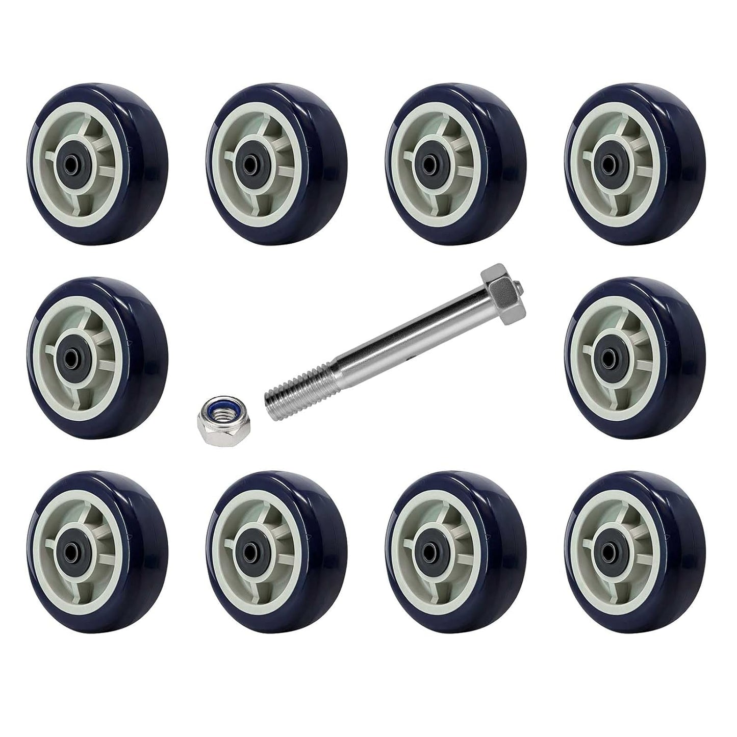 Polyurethane on Polypropylene Wheels, core 1/2" Bore - Double Precision Ball Bearings- 600 lbs Capacity per Wheel