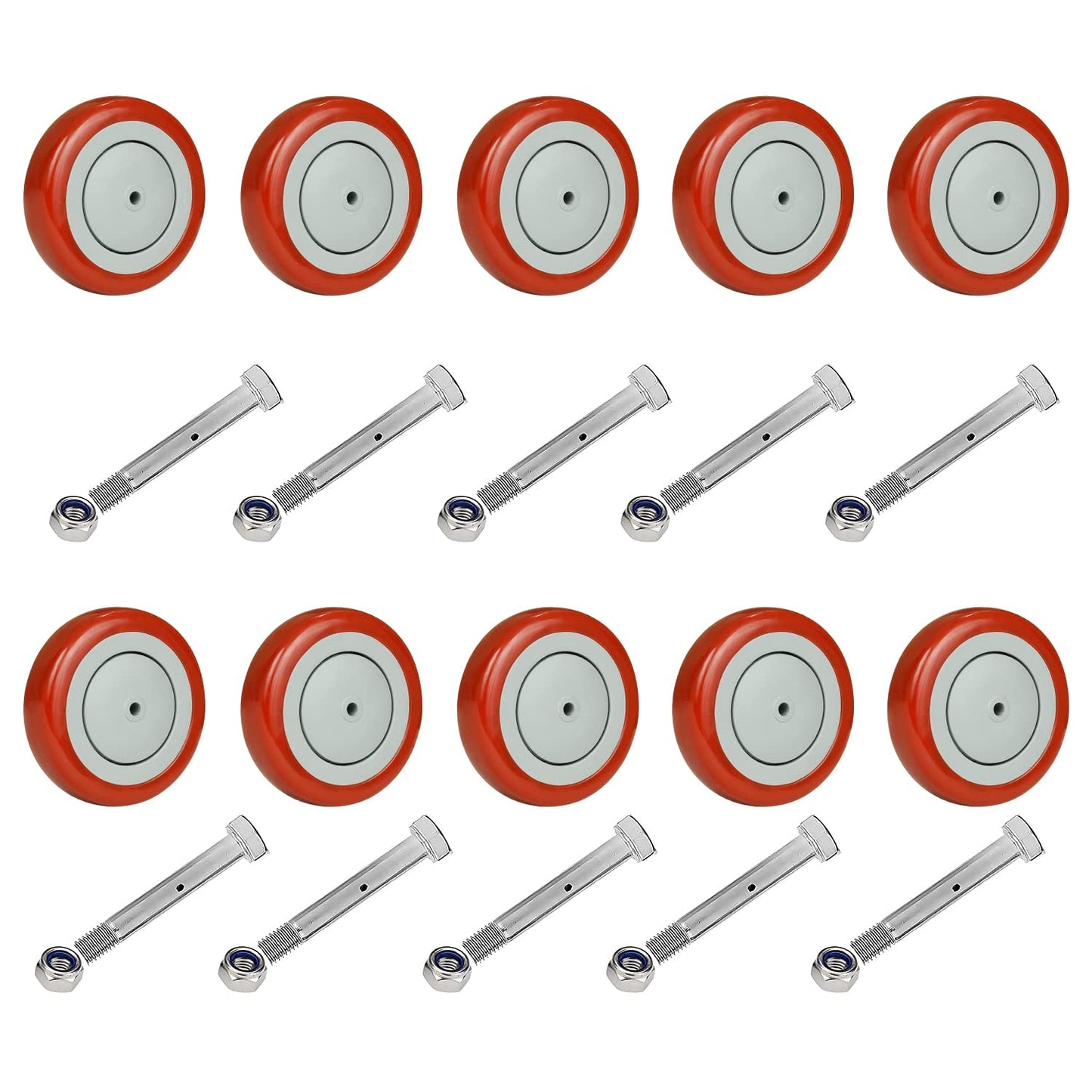 1-1/4" Width Polyurethane Shopping Cart Wheels Replacement Casters Wheels for Cart, 5/16" and 3/8"Axle 1200lbs Total Capacity